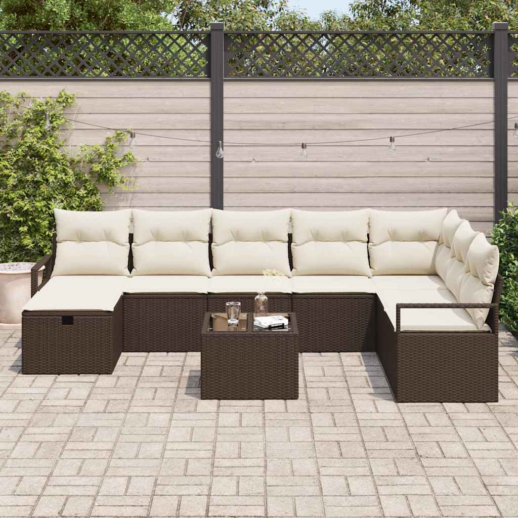 Garten-Sofa-Set 9 pcs Braun und Creme 287 x 177 x 85 cm